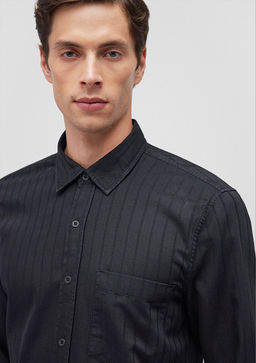 Cizgili Siyah Gomlek - Mavi фото 5