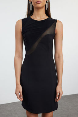 Siyah Transparan Detayl? Dokuma S?k Mini Abiye Gece Mezuniyet Elbisesi TPRAW25EL00007 - Trendyolmilla фото 3