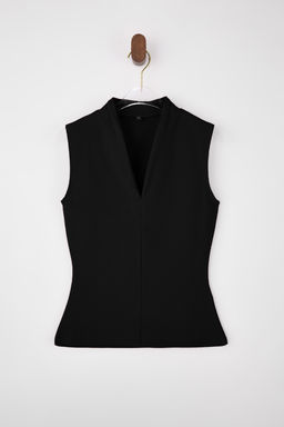 Siyah Fitted/Vucuda Oturan V Yaka Kolsuz Fitilli Esnek Orme Bluz TWOSS26BZ00237