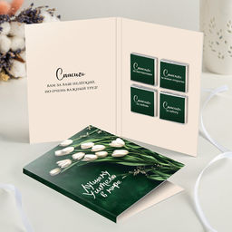 Открытка 4 шоколадки "Лучшему учителю в мире" (тюльпаны на доске)