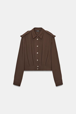 CAMISA CORTA TRABILLAS HOMBROS / Marr?n - Zara фото 7