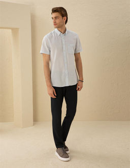 Lacivert Slim Fit Kanvas _izgili Pantolon