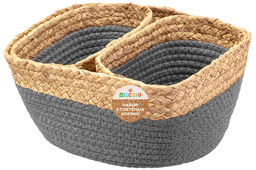 Набор 3 плетеных корзин 1 корзинка 30*25*14 см, 2 корзинки 22*14*12 см, серый - Elan gallery фото 7