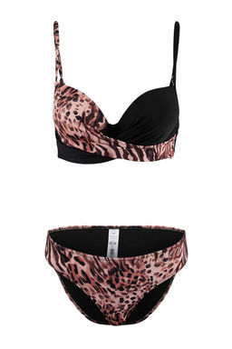 Leopar Desenli Balconette Kapl? Renk Bloklu Normal Bel Regular Bikini Tak?m? TBESS26BT00056