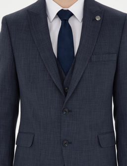 Lacivert Ekstra Slim Fit Yelekli Tak_m Elbise