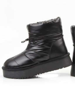 04-WA003-1M BLACK Ботинки зимние женские (натуральная кожа, курточная ткань, 100% шерсть)