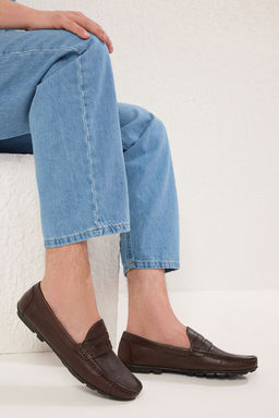 Trendyolmilla Shoes Kahverengi Hakiki Deri Kare Burun Erkek Loafer Ayakkab? TAKSS25LA00012