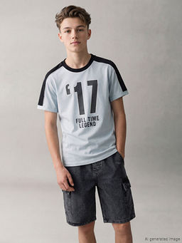 Bisiklet Yaka Bask?l? Erkek ?ocuk Ti??rt