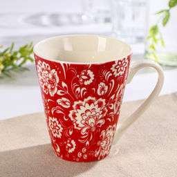 Кружка Доляна Цветы на красном, 280 мл, фарфор, красная