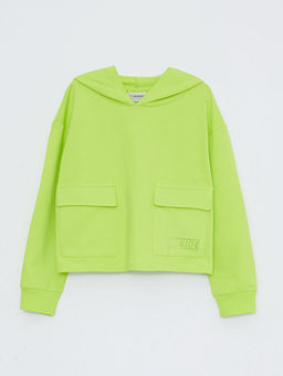 Kap??onlu Bask?l? Uzun Kollu K?z ?ocuk Sweatshirt