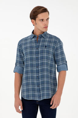 Мужская темно-синяя рубашка с длинным рукавом Неожиданная скидка в корзине