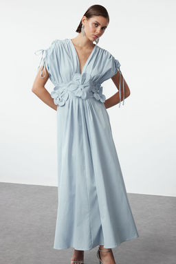 Trendyolmilla Ac?k Mavi 3 Boyutlu Cicek Detayl? Poplin S?k Abiye Gece Mezuniyet Elbisesi TPRSS24EL00282  фото 7