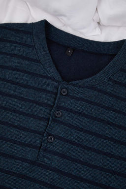 Petrol Regular Kal?p Dokulu Cizgili Dugmeli Yaka Orme Pijama Tak?m? TMNAW26PT00042 - Trendyolmilla фото 3