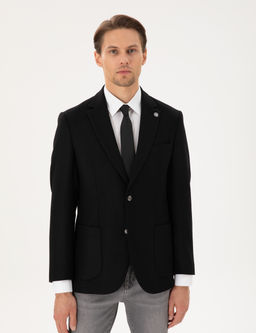 Siyah Y_n Kar___ml_ Slim Fit Ceket