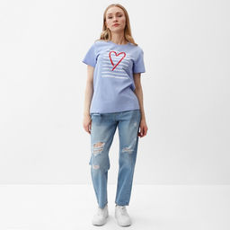 Футболка женская Let&apos;s go, голубая, размер 48