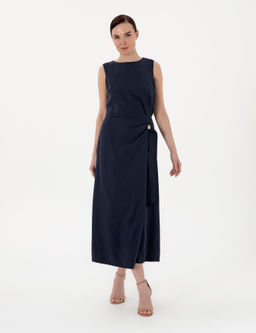Lacivert Regular Fit Dokuma Elbise