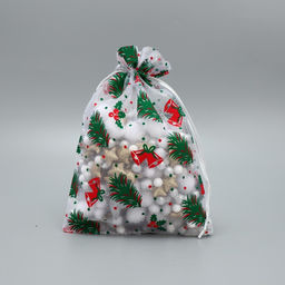 Цена за 5 шт. Мешочек подарочный органза Елочки, 16 24 см +/- 1.5 см