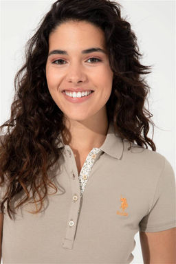 Женская футболка цвета хаки с воротником поло Basic - U.s. polo assn фото 9