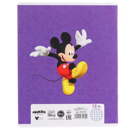 Цена за 20 шт. Тетрадь в клетку 12 листов, 5 видов МИКС, обложка мелованная бумага, Микки Маус