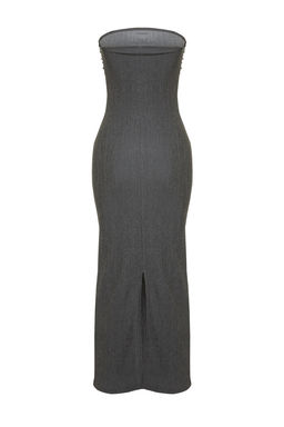 TRENDYOLMILLA Antrasit Straplez Buzgulu Vucuda Oturan Midi Esnek Orme Kalem Elbise TWOSS24EL00287 фото 16