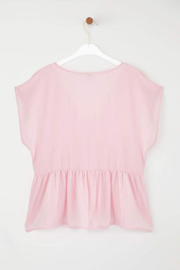Pembe V Yaka Dokumlu Dokuma Yumusak Tuseli Bluz TWOSS25BZ00582 - Trendyolmilla фото 3