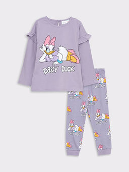 Bisiklet Yaka Uzun Kollu Daisy Duck Bask?l? K?z Bebek Pijama Tak?m