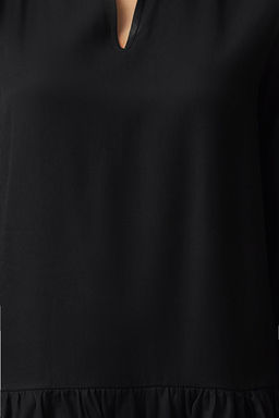 Siyah Shift/Duz Kesim V Yaka Etegi Volanl? Belmando Mini Dokuma Elbise TWOAW25EL00235 - Trendyolmilla фото 3