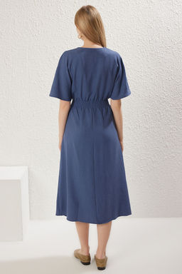 TRENDYOLMILLA Turuncu Baglama Detayl? A Kesim V Yaka Midi Dokuma Elbise TWOSS23EL01543  фото 29