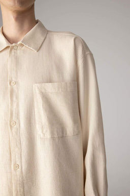 Рубашка оверсайз с широким вырезом поло и длинными рукавами из хлопка - Defacto фото 4