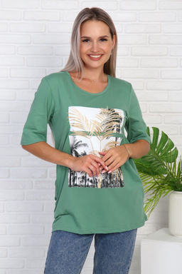 Футболка удлиненная с рисунком листья пальмы, Арт. 786