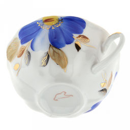 Чашка чайная фарфоровая Синий цветок 220мл, д9,5см, h5см, форма Тюльпан, с блюдцем д15см, тонкостенный фарфор (Россия) - Домашняя мода фото 5