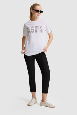 Kad_n Beyaz Bisiklet Yaka Basic Ti__rt - U.s. polo assn фото 5