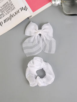 Цена за 6 шт. Набор для волос «Школьница», резинка 10 см, зажим 9 см, полоски объём, белый