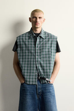 CAMISA TANK CROPPED FIT CUADROS / Verdes - Zara фото 2
