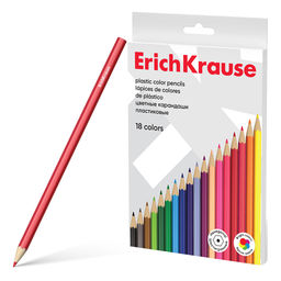 АКЦИЯ Цена за 10 шт. Цветные карандаши пластиковые ErichKrause шестигранные 18 цветов (в коробке с европодвесом 18 шт)