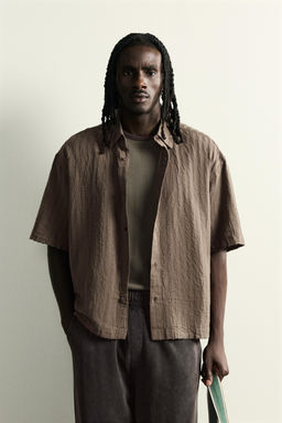 CAMISA BOXY FIT JACQUARD RAYAS / Marr?n - Zara фото 2