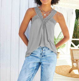 Топ из вискозы с кружевом, серый