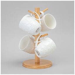 НАБОР КРУЖЕК LEFARD FLOWERS STORY НА ДЕРЕВ. ПОДСТАВКЕ 4 ШТ. 11*8*9,5 СМ 275 МЛ