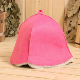 Шапка для бани из овчины, розовая фетр