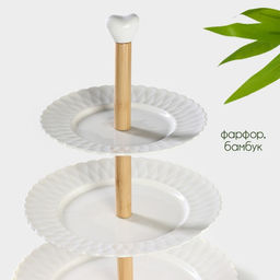 Блюдо 3-х ярусное BellaTenero, d=18/22/26 см, фарфор, белое фото 2