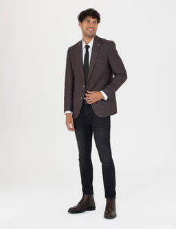 Bordo Ekstra Slim Fit Y_n Kar___ml_ Blazer Ceket