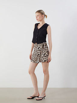Leopar Desenli Keten G?r?n?ml? ?ort Etek