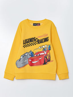 Bisiklet Yaka Arabalar Bask?l? Uzun Kollu Erkek ?ocuk Sweatshirt