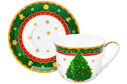 Чайная пара 2 пр. 450 мл 14*11*8,5 см Новогодняя ёлка зеленый узор NEW BONE CHINA - Elan gallery фото 6