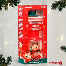 Подарочный набор новогодний, «Наше чудо»: бутылочка для кормления 150 мл., пустышка силикон ортодонтическая, Крошка Я