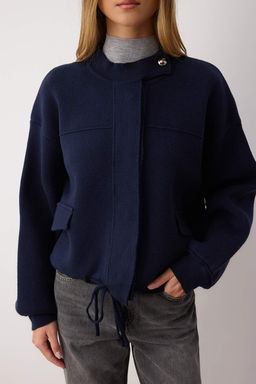 Lacivert Fermuarl? Premium Iplik/Ozel Iplik Genis Kal?p Mont Gorunumlu Triko H?rka TWOAW26HI00025 - Trendyolmilla фото 3