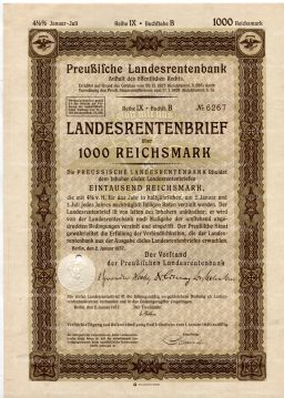 Облигация 4,5% 1000 рейхсмарок 1937 года Германия