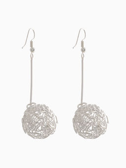 Серьги висячие Шарик переплетение, цвет светлое серебро, 6.5 см