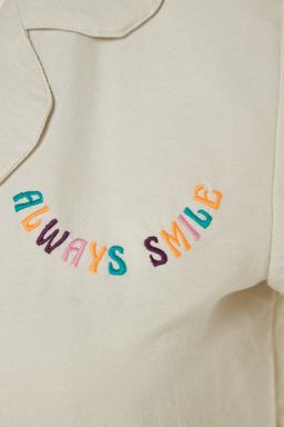Ac?k Bej Slogan Nak?sl? Sortlu Dokuma Pijama Tak?m? THMSS23PT00232