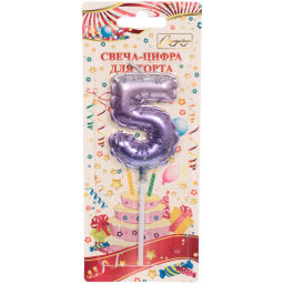 Цена за 4 шт. Свеча для торта Цифра Шарик "5" 6*4 см